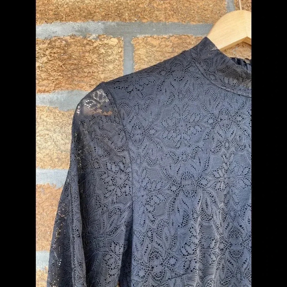 Aritzia Wilfred Dress Black Lace Mesh Mock Neck - Picture 3 of 10